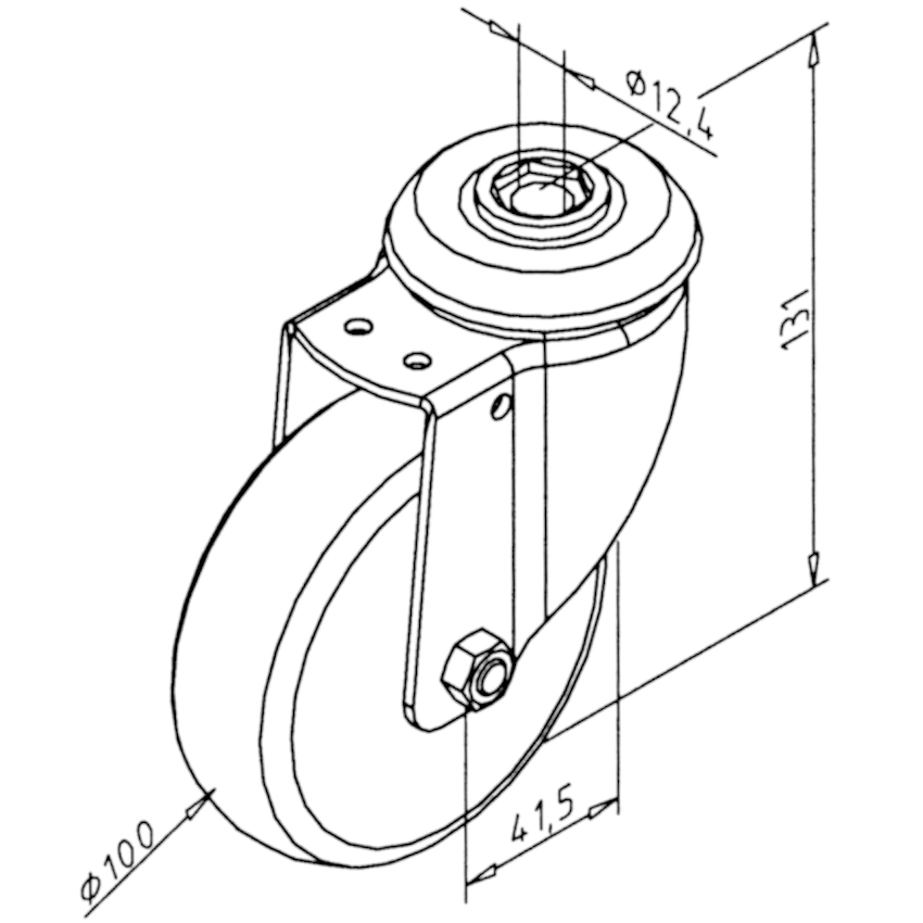 Swivel castor without brake D100 x 131 - Image 2