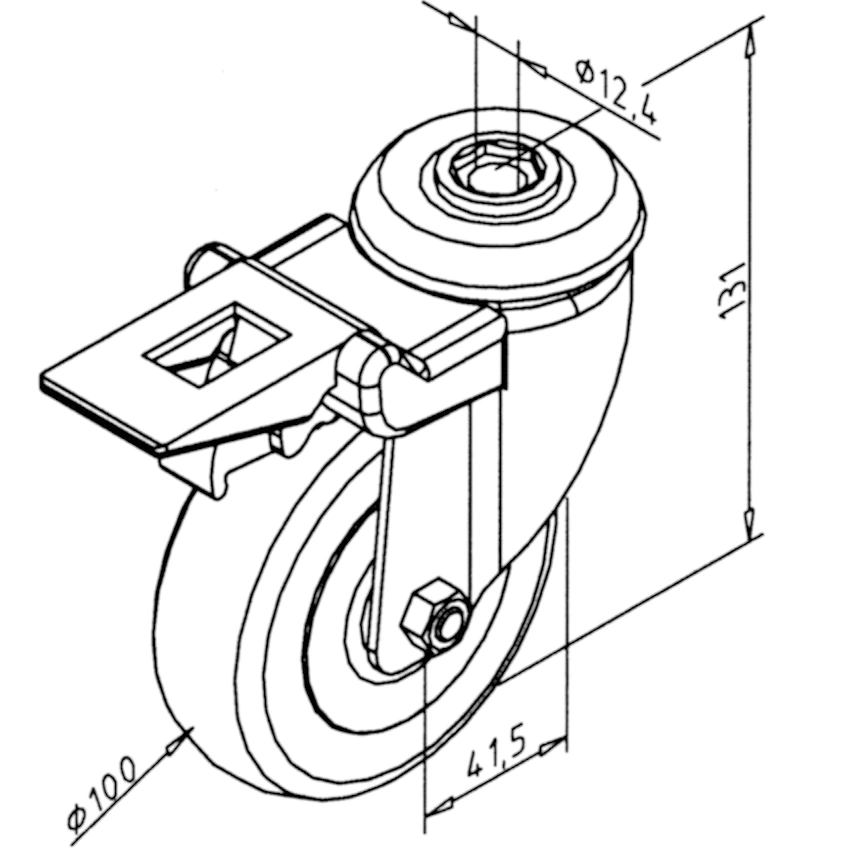 Swivel castor with brake D100 x 131 - Image 2