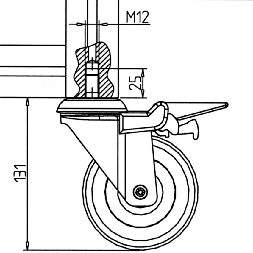 Swivel castor with brake D100 x 131 - Image 3